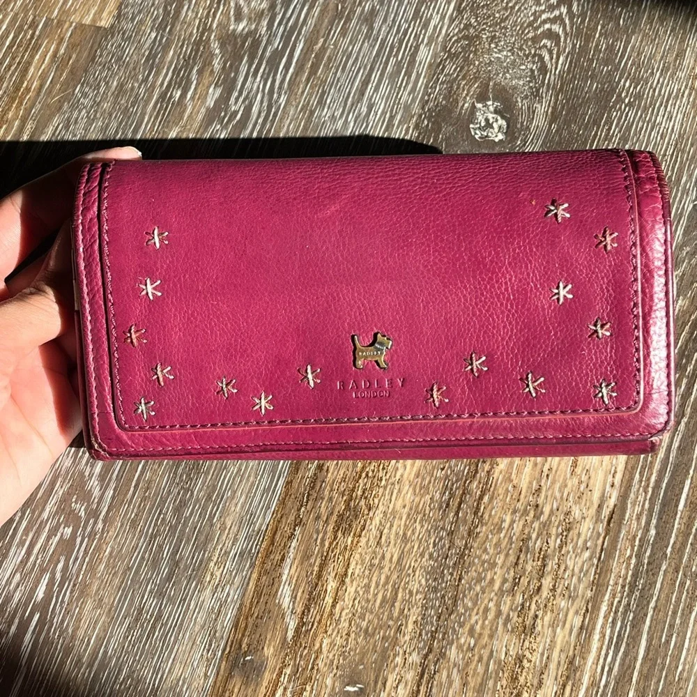 RADLEY LONDON Magenta Leather Flap Wallet with detailed Stars